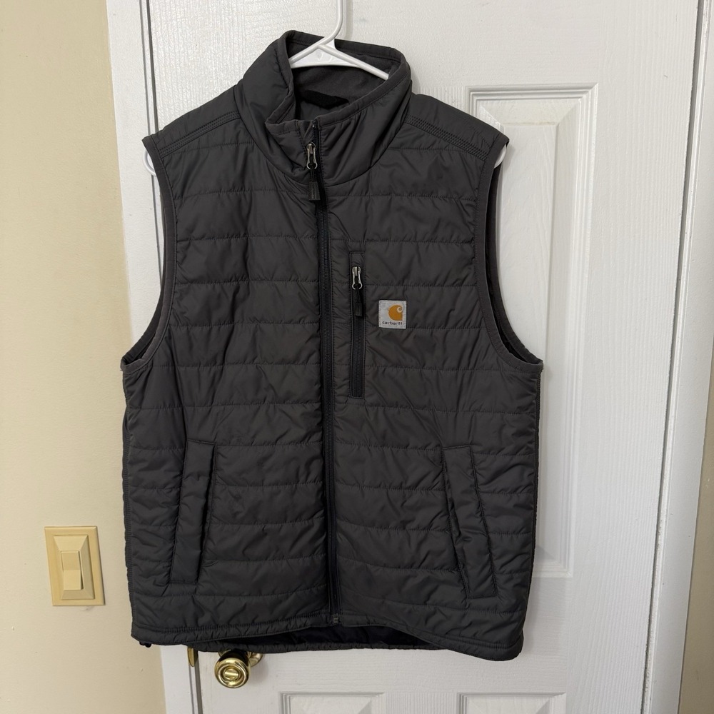 Carhartt Jacket Adult Medium Gray Nylon Puffer Vest Lined Lightweight Mens